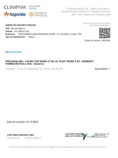 Exemplo de receita médica