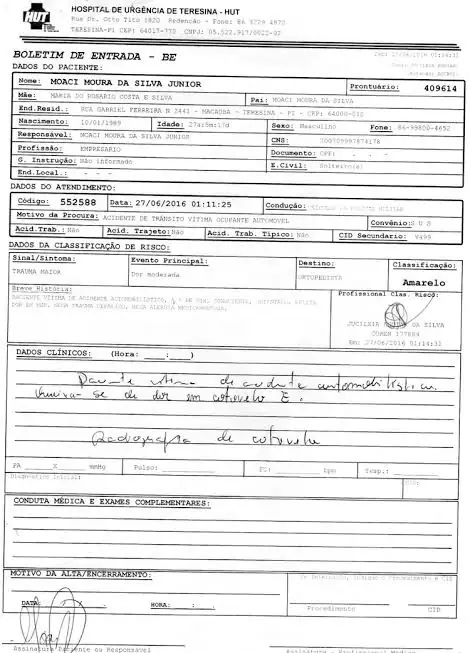 Exemplo de boletim de urgência